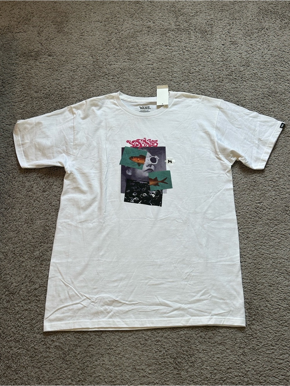 VANS Fisheye SS Tee Mens White Graphic Logo Crew Neck Short Sleeve Classic M